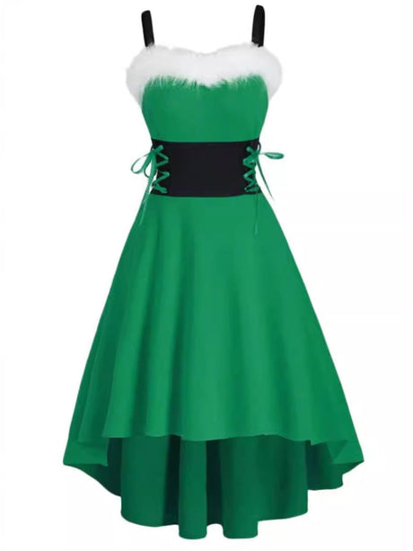 Christmas Parties Bunny Girl Fur Collar Off-shoulder Bow Slip Dress