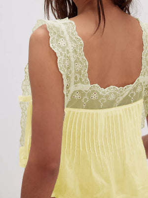 Lace Trim Square Neck Tie Tank Tops&Camis