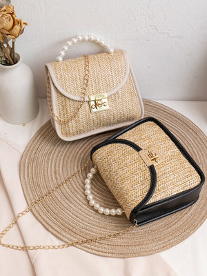 Vacation Straw Beaded Crossbody Bag
