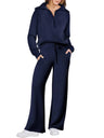 Women's Casual Sportswear Set: Zippered Long-Sleeved Sweatshirt And Wide-Leg Pants Two-Piece Set