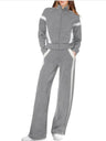 Long Sleeve Coat Stripes Splicing Sports Straight-leg Pants 2-piece Sets