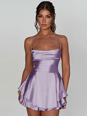 Camisoles, Mini- und kurze Kleider mit Swingkragen, rückenfrei, mit Kordelzug