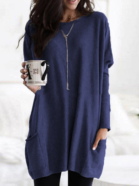Pocket Round Neck Long Sleeve T-shirts