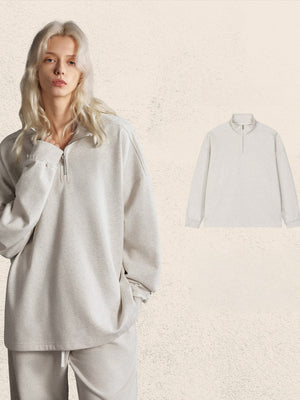 Half Zipper Stand Collar Rough Edge Splicing Sweatshirts&Hoodies Straight-leg Trousers Set