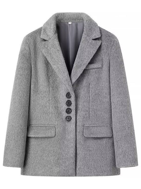 Long Hair Lapel Single-breasted Long Sleeves Blazers