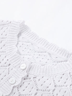 Comfortable And Casual Openwork Cropped Knit Shorts Two-piece Set