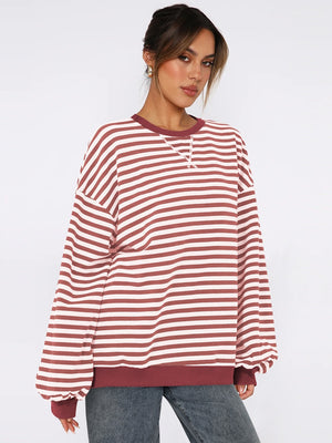 Women's Autumn/Winter Striped Color-Blocked Oversized Long-Sleeved Sweatshirt
