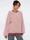 Women's Autumn/Winter Striped Color-Blocked Oversized Long-Sleeved Sweatshirt