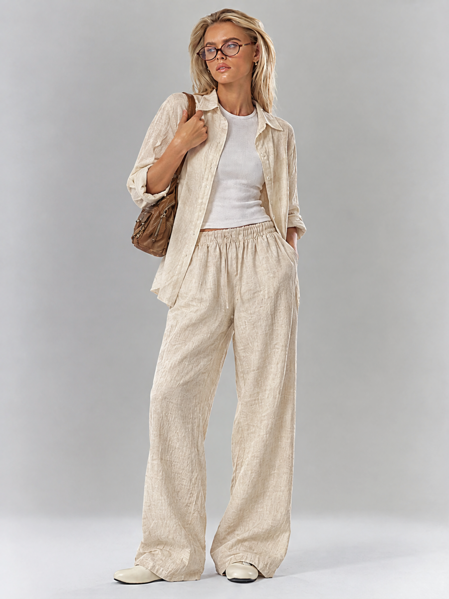 Solid Color Shirt And Trousers Set, Long-sleeved Shirt And Loose Trousers, Two-piece Set