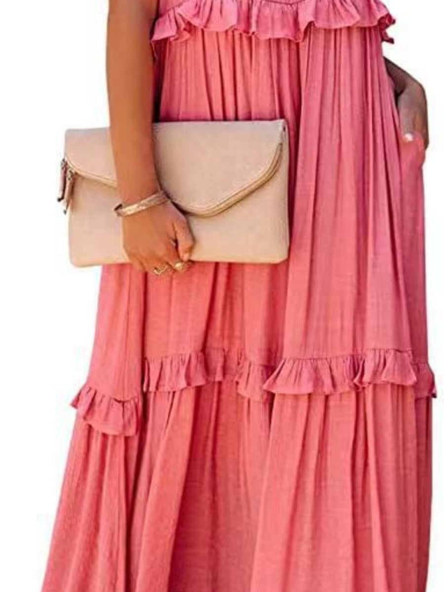 Camisoles Loose-fit Multi-story Irregular Solid Color Maxi Dresses