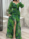 Crimp Long Sleeve Floral Printed Reunion Maxi Dresses