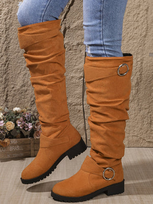 Pleated High Boots With Buckle