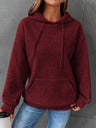 Waffle Drawstring Pocket Round Neck Long Sleeve Hoodie