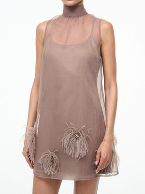 3D Flowers Feather Straight-fit Mini&Short Dresses