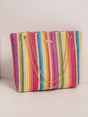 Colorful Straw Tote Bag For Vacation