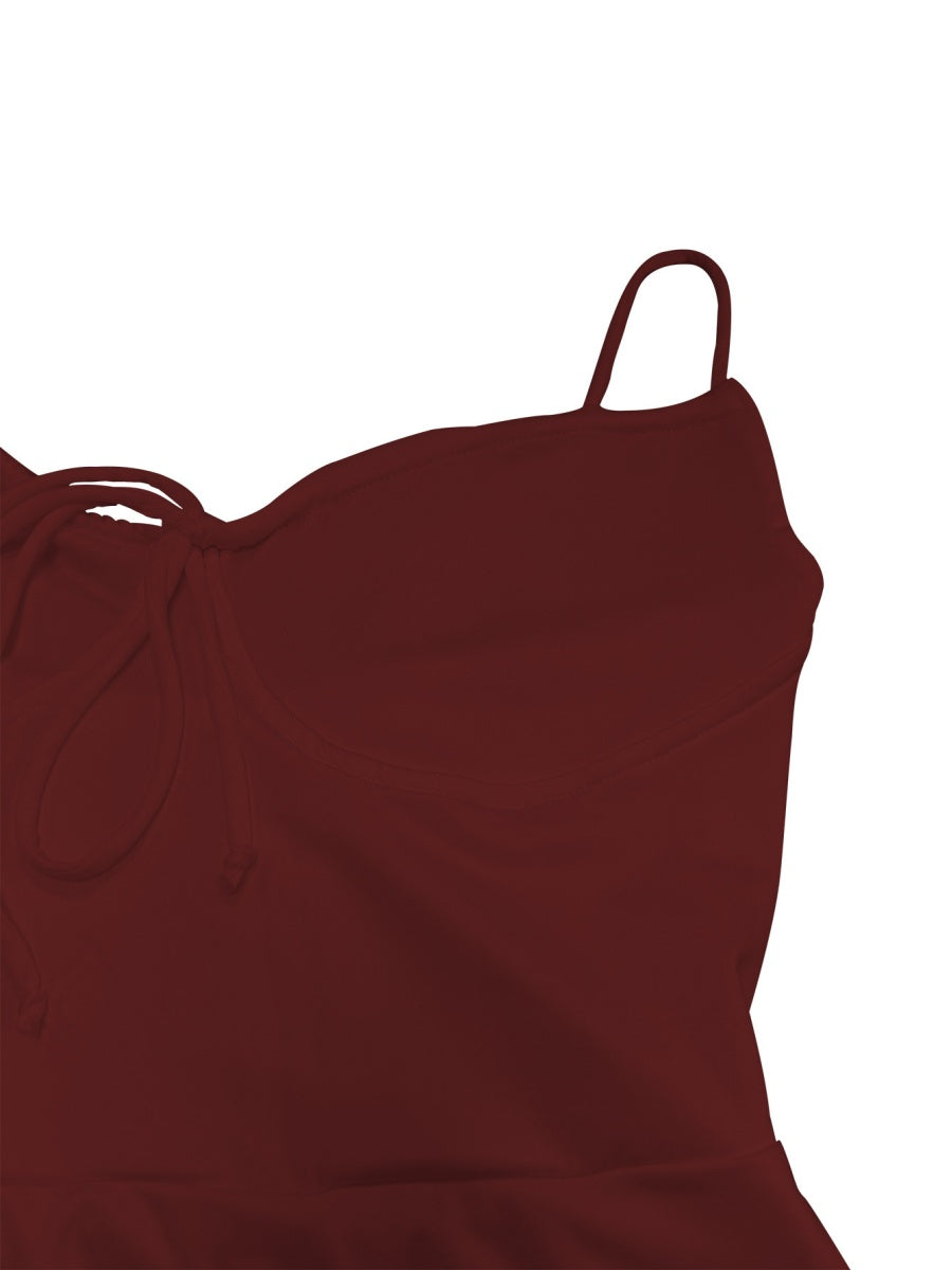 Simple Solid Color Short Dress With Pleats And Multi-layered Ruffles