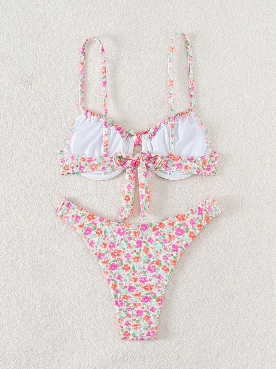 Small Ribbed Floral Print Underwire Bikini