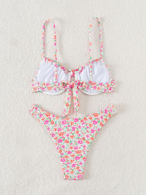 Small Ribbed Floral Print Underwire Bikini