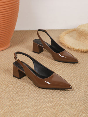 Pointed-toe Open-back Chunky Heels