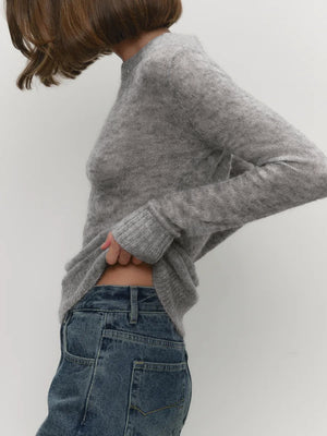 Mohair Crew Neck Pullover Sweater, Semi-sheer Base Layer Sweater