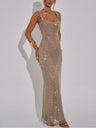 Sexy Double-strap Sequined Rhinestone Halter Top With Cinched Waist And Bodycon Silhouette Long Dress
