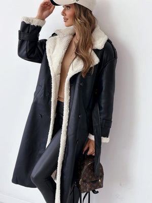 Reversible Stand-up Collar Leather Cotton Coat