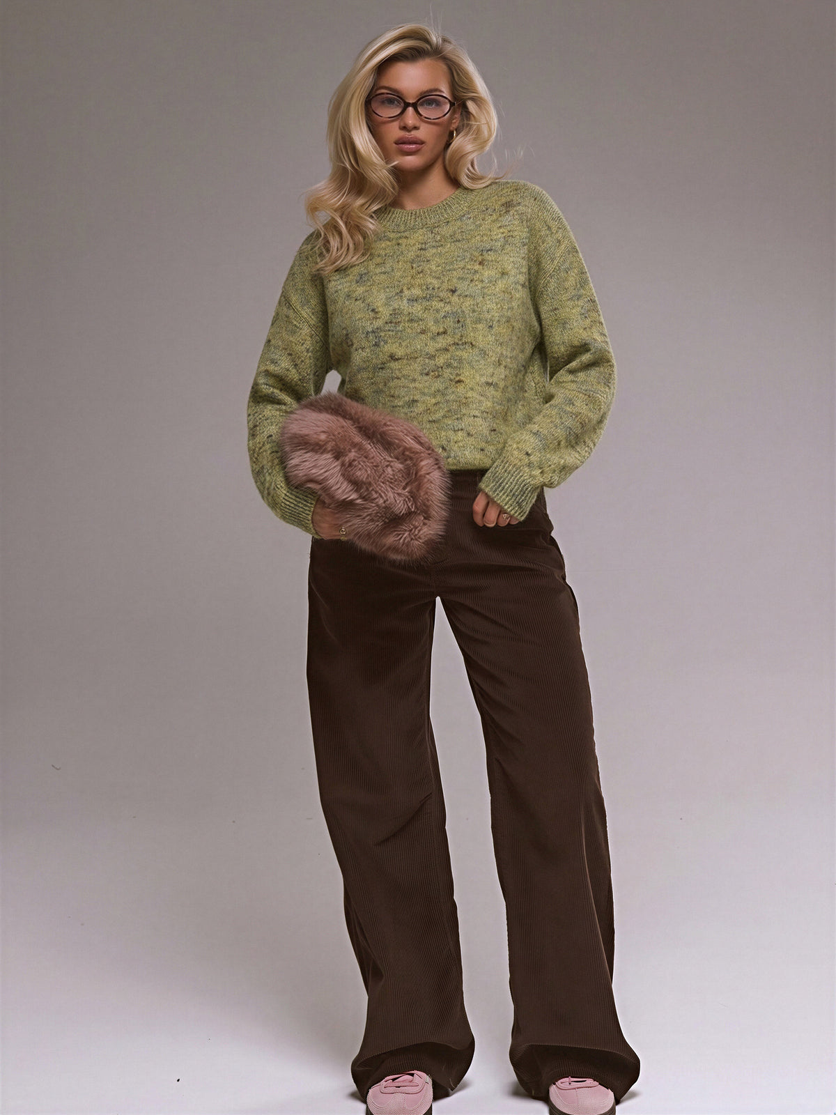 100% Wool Crew Neck Multicolored Long-sleeved Pullover Sweater