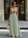 Stripes Backless V-neck Sleeveless Maxi Dresses