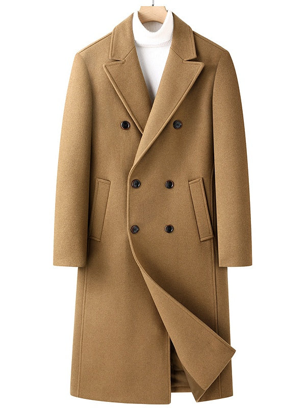 Double-breasted Long Over The Knee Slim Wool Coat