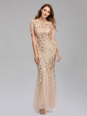 Embroidery Sequins Fishtail Spliced Mesh Formal Dress Maxi Dresses