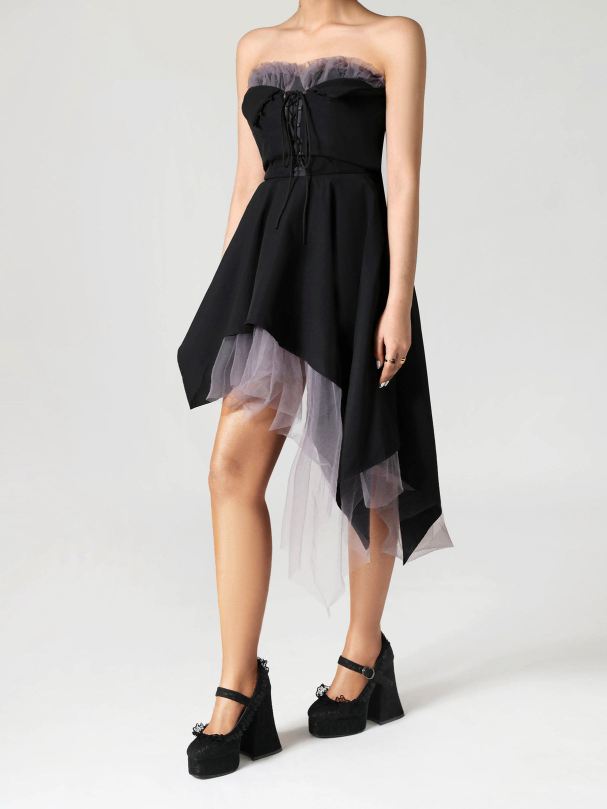 Platform Mary Jane Shoes With Strappy Soles And Lace Details 6639