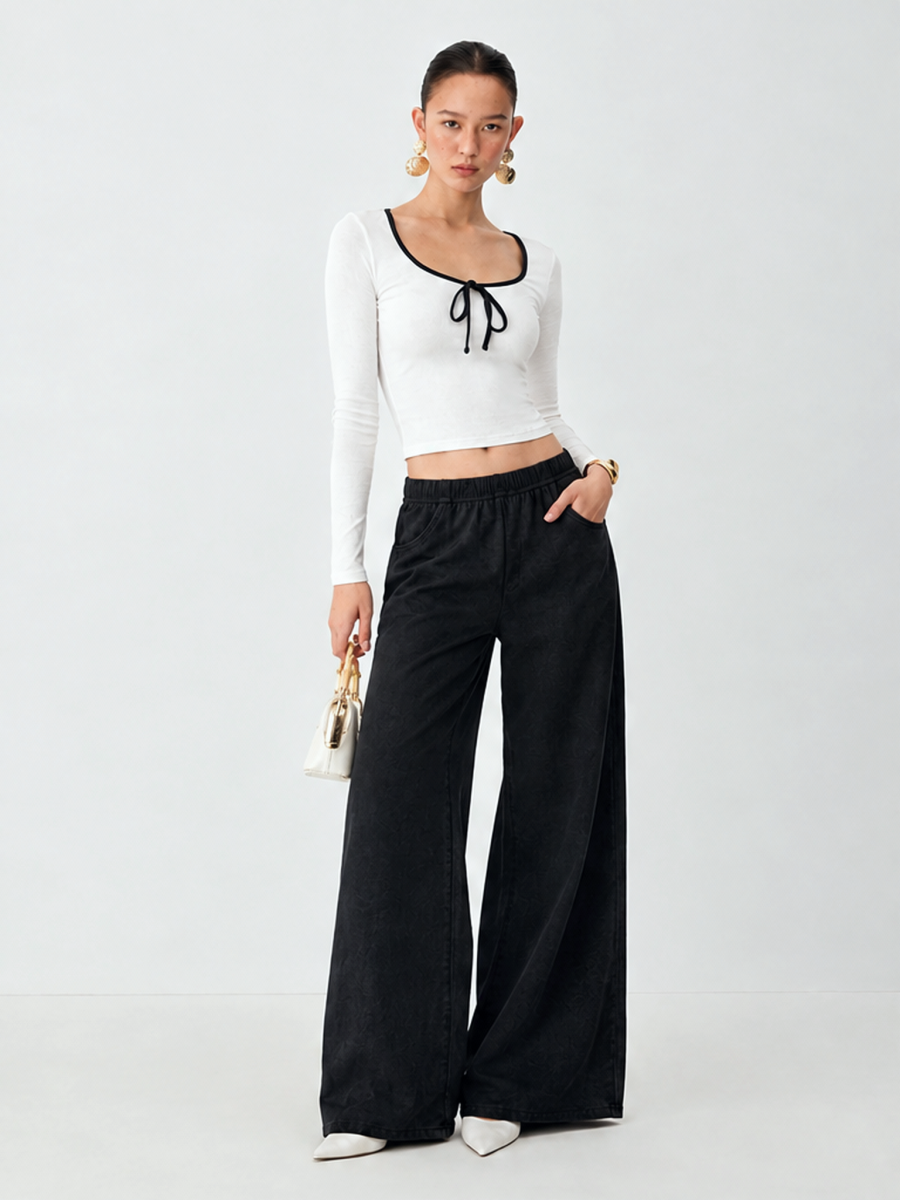 Sweet Tie-up Bow Patchwork T-shirt Pants Sports Leisure Set 2-piece Sets