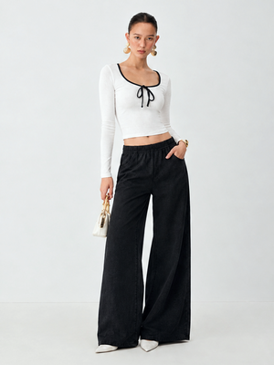 Sweet Tie-up Bow Patchwork T-shirt Pants Sports Leisure Set 2-piece Sets