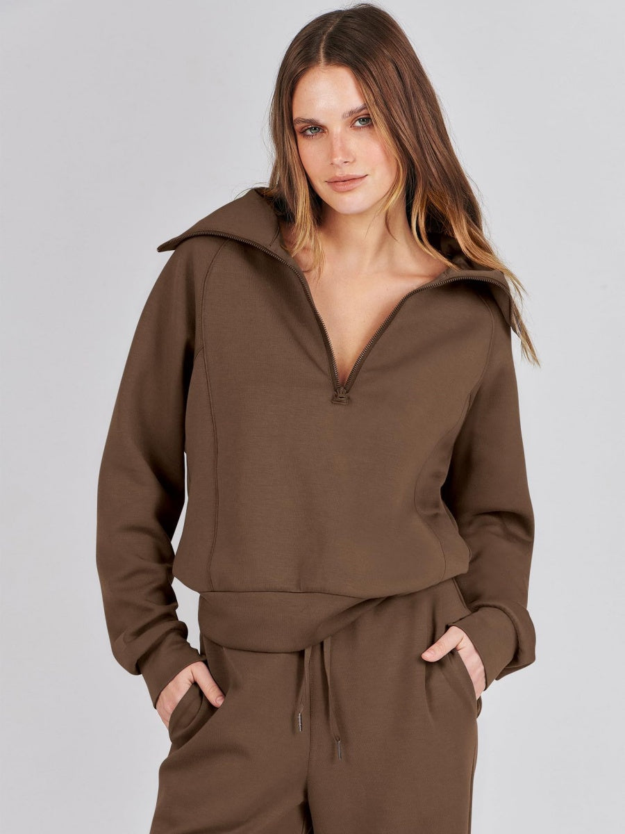 Liber Autumn Women's Zipper Solid Color 2-piece Sets