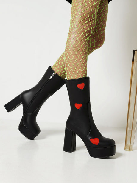 Heart-shaped Platform Mid-calf Boots