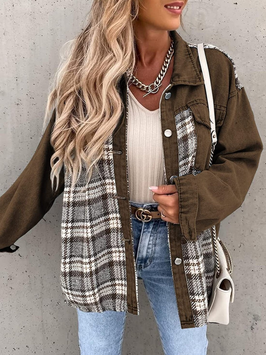 Liber Autumn Women's Contrasting colors Plaid Jackets