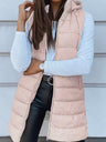 Mid-length Hooded Design Keep Warm Leisure Zipper Pocket Quilted Vest