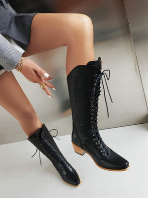 Western Cowboy Embroidered Pointed Toe Mid-calf Women's Boots