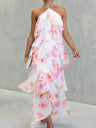 Chiffon Multi-story Halter Printed Vacation Maxi Dresses