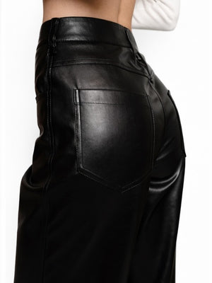 High-waisted Slim-fit Straight-leg PU Leather Pants