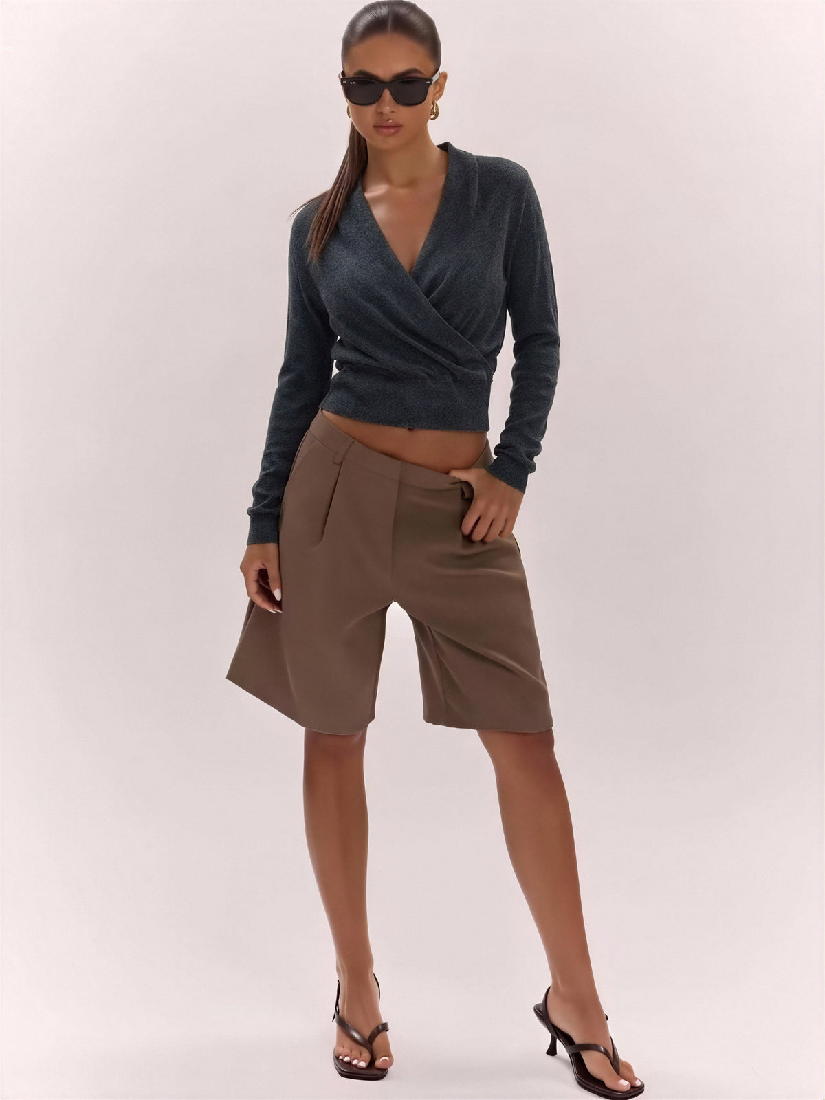 Wool Cross Wrap V Neckline, Fitted Waist, Long Sleeves