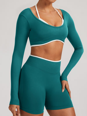 Seamless Faux Two-Piece Exercise And Fitness Yoga Long-sleeved Top