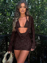 Bandage Lace Bra Draped Collar Dress Set 2-piece Sets