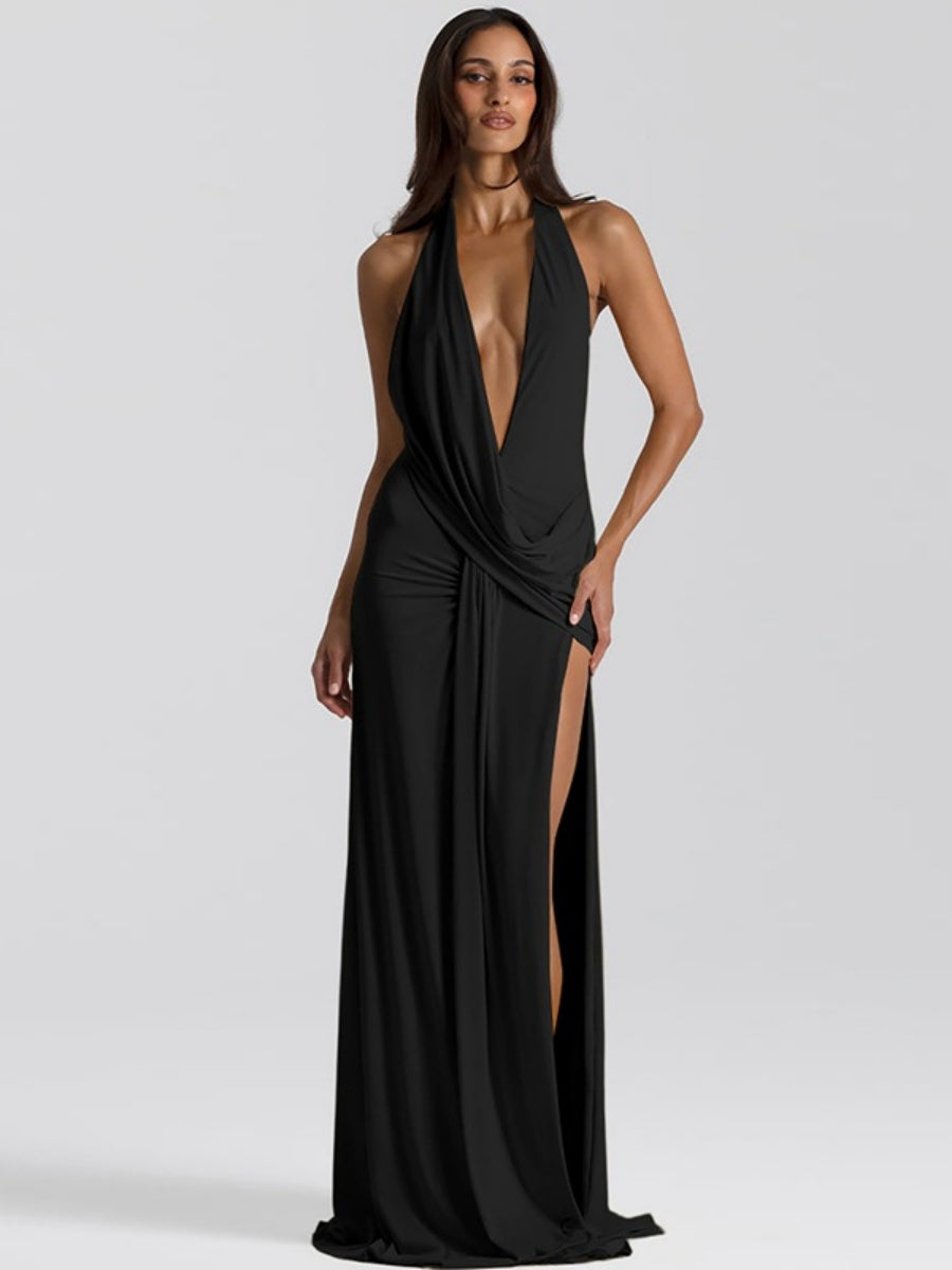V-neck Halter Irregular Parties Maxi Dresses