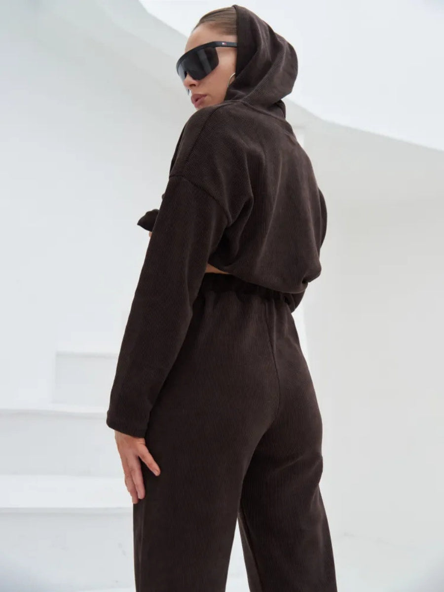 Liber Autumn women's hooded solid color sweatshirt long sleeve two-piece suit