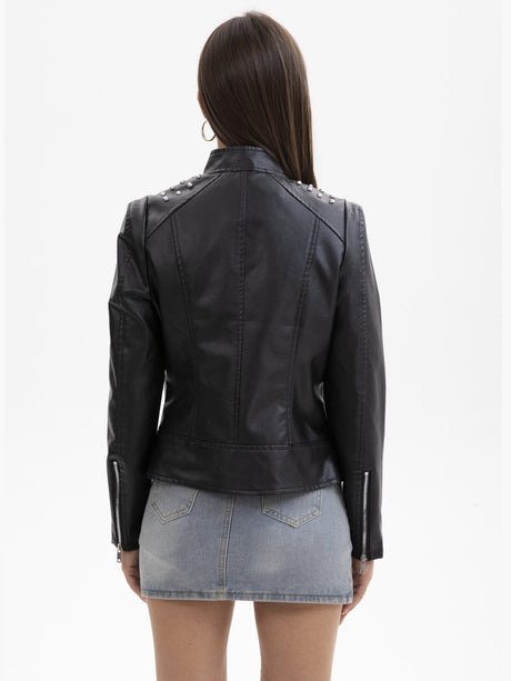 Street Cool Slim Fit Beading Leather Jacket