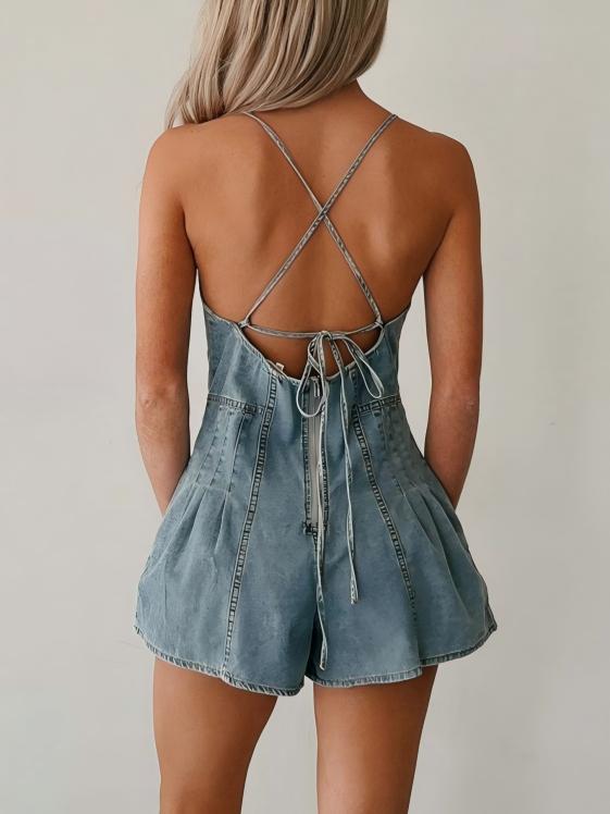 Loose Denim Jumpsuit With Ribbon Bow
