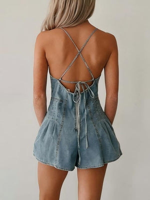 Loose Denim Jumpsuit With Ribbon Bow