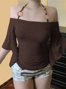 Off-the-shoulder  Bell sleeves  Cinched waist Halter neck top T-shirts