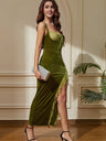 Velvet Lace High Slit Parties Maxi Dresses